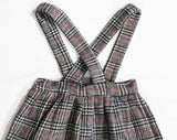 Girl's Size 5 Plaid Skirt with Shoulder Straps - Slim 5T - 1950s Schoolgirl Wool Pleated Suspender Skirt - Black Red Houndstooth - Waist 20