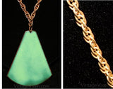 Funky 1970s Geisha Girl Pendant & Rope Chain - Necklace - Fall - White - Jade Green - Goldtone Metal - Asian Lady - Eastern - 32190-1