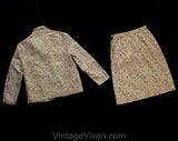 XXS 1960s Juniors Suit - Brown & Khaki 60s Calico Floral Cotton Canvas Jacket Skirt - Daisy Floral Print - Mod Teen - Size 000 Waist 21.5
