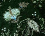 1950s Barkcloth Fabric - Over 9 Yards 50s Forest Green & Blue Cotton - Elegant Mid Century Upholstery Cloth - Antique Style Floral Yardage
