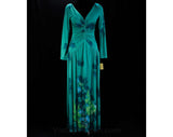Size 2 Designer Dress - Aqua Blue Jersey & Gladiola Floral Print - Goddess Style - Leonard Sunshine Paris - Border Print - Bust 33 - NWT