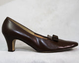 Size 7 Brown Shoes - 1950s 1960s Chocolate Mocha Heels by Cotillion - 60s Unworn NOS Deadstock - Leather & Crepe Bow - 7AA Narrow Width