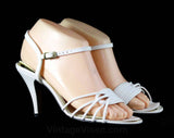 Size 6.5 White Sandals - Sexy Strappy 1970s Shoes - 6 1/2 - White 70s Ankle Strap Heels - Open Toe - Deadstock Shoe - 48089-1