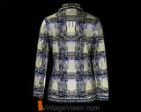 Size 6 70s Shirt - Navy Modernist Plaid Jersey Knit Top - Small Long Sleeve Blouse - Made in Austria NWT Deadstock - 1960s 1970s - Bust 34