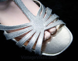 Size 6.5 Sparkling Silver Sandals - Glam 1960s Metallic Shoes - 60s Open Toe T Strap Evening Cocktail Pump - NOS Deadstock - 6 1/2 - 46146-2