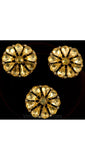 Citrus Yellow Rhinestone Daisy Pin & Earrings - Spring - Trio Of Flowers - Glass - 1960s Floral Demi Parure - Excellent - 25142-1