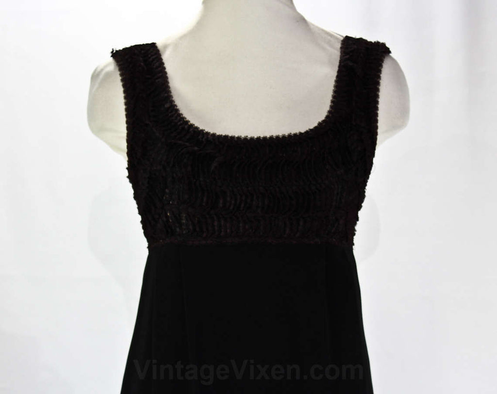 Size 6 Black Evening Dress - Audrey Style 1960s Empire Waist Gown - El Vintage Vixen Clothing Size 6 Black Evening Dress - Audrey Style 1960s Empire Waist Gown - El Vintage Vixen Clothing