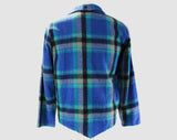 Men's Large 60s Shirt - Long Sleeved - 1960s Turquoise Lumberjack - Teal Blue & Black Wool Lumber Jack - Fall - Autumn - Chest 46 - 9667