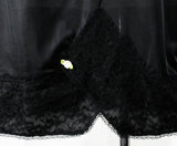 Size 10 Black Full Slip - 1950s 1960s Lingerie - Nylon Tricot & Lace - Pink Ribbon Rosettes - Classic 50s Deadstock - Bust 37 - 49939-16/17