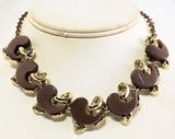 1950s Brown Paisley Necklace & Earrings Set - Fall 50s Brown Molded Thermoset Plastic and Goldtone - Mid Century Rockabilly Comma Shape