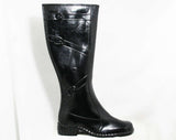 Size 6 Trompe L'Oeil 60s Black Boots - 1960s Waterproof Rubber - Sophisticated 1960s - Faux Buckles - Fleece Lined - Unworn NOS Deadstock