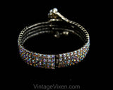 1950s Rhinestone Bracelet & Earrings - Evening Glamour - Aurora Borealis - Silver Tone Metal - Faux Buckles - 50s Pin Up Demi-Parure - 50575