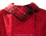 Size 6 Raspberry Wool Cape & Skirt Suit - 1950s 60s Tartan Plaid Reversible - Mid Century Secretary - Pink Red Gray Tweed - Waist 25.5