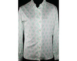 Size 14 Shirt - Pink & Mint Butterflies 70s Blouse - Large Long Sleeved Casual 1970s Top - Butterfly - Novelty Print - Bust 44 - 33160-2