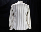 Size 6 Lanvin Shirt - Designer 70s Logo Print Office Blouse - Chocolate Brown & White Striped Long Sleeve Top - Paris New York - Bust 34