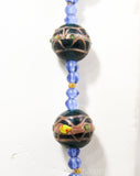 Venetian Glass Bead Necklace - 30s 40s 50s Art Glass Wedding Cake Beads - Rich Blue Emerald Green & Metallic Gold - Venice Italy Artisan