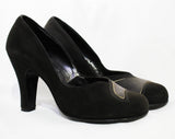 Size 5.5 1940s Gray Shoes - Two Tone 40s Charcoal Suede High Heels - 5 1/2 Pumps with Asymmetric Curves & Rounded Toes - 40's NOS Deadstock