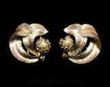 Lisner Bracelet & Earrings - 1950s - 1960s - Curving Leaves - Feathery Elegant Leaf and Woodland Nuts - Classic Gold Office Jewelry - 46048