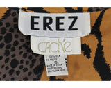 Size 12 Safari Shirt - 1990s Designer Erez Animal Print Large Silk Top - Leather Trims - Tiger Tan Brown Black White - Cache Label - Bust 40