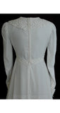 Size 8 Wedding Dress with Train - White Velvet Vintage Bridal Gown with Lace Trim - 1970s Deadstock - Bust 35.5 Waist 26.5 - December Winter