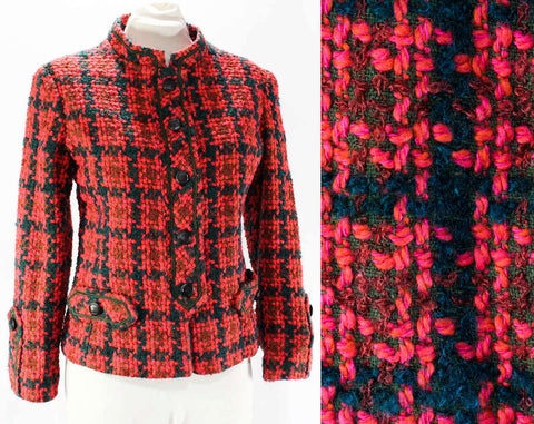 Size 10 Tweed Jacket - Late 1950s Coral Orange & Navy Boucle Wool Blazer - Medium - 50s 60s Mid Century Chic - Ladies Who Lunch - Bust 36
