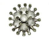 1950s Starburst Brooch - 50s Atomic Gray Rhinestones Round Pin - Frost Glass Stones - Mid Century 50's 60's Lapel Accent - Silver - 50485