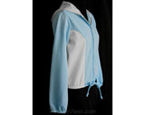 Small 1970s Casual Jacket with Hood - Size 6 Sky Blue & White Two-Tone Zip Front Hoodie - Roller Derby - Lightweight 70s Hooded - Bust 34.5