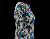 Size 8 1930s Dress - Sheer 30s Rayon Print - Turquoise & Purple Floral Garlands - Authentic Vintage Short Sleeve Summer Frock - Bust 34.5