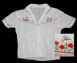 Girls 1950s Shirt - Butterfly Embroidery - Size 5 or 5T - Short Sleeved 50s Girl's Summer Childrens Top - Bugs & Flowers - Chest 27 - 39810