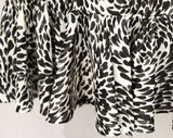 Size 6 1980s Dress - Black & White Whirlwind Print 80s Dress - Rainy Day Novelty Jersey Knit - Long Sleeve - Cuff and Hem Ruffles - Bust 37