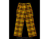 Child's Size 8 Plaid Pants - 1960s Girls Mod Wide Leg Trousers - Yellow Red Black 60s Tweedy Tartan Children's Bell Bottoms - Waist 22.5
