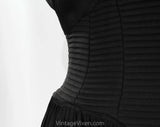 Size 8 1940s Black Dress - New Look 40s 50s Rayon Cocktail with Full Skirt - Terrific Design - V Point Corset Waist - Decollete - Bust 35
