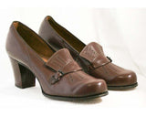 Size 5.5 Brown 30s Shoes - Unworn 1930s Secretary Style Cognac Leather Pumps - 5 1/2 AA Deco Deadstock - Fall Autumn - Excellent Conditon