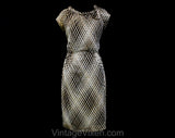 Size 10 1960s Dress - Summer Optical Print Mod Sheath with Original Belt - 1960s Short Sleeve Brown & Ivory Diamonds Knit - Bust 37.5