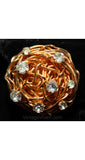 Elegant 50s Bird's Nest Earrings with Rhinestones by Castlecliff - Mint Condition - Goldtone Metal - 1950s Designer Novelty Jewelry - 36415