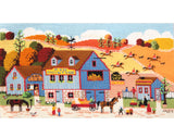 Horse Town Needlepoint Canvas - Burnt Orange Equestrian Fox Hunt Scenes - McIntyre Barn & Tack Shop - ca. 1989 Hand Made Artisan 20 x 10.75"