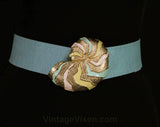 Beachy Sky Blue Belt with Seashell Buckle - Size 10 to 12 Summer Pastel Belt - 1980s Designer Mimi di N Dated 1986 - Resort Chic - Medium