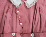 Girls 1930s Romper - Size 3T Authentic 30s Pink Cotton Play Outfit - Girl's Short Sleeve Summer Playset - Buttons Scallops & Lace - Waist 26