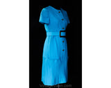 Size 4 Turquoise Dress - Mod 1960s Ocean Blue Faux Linen Tailored Dress by Italian Designer Sarmi - Summer 60s NWT Deadstock - Bust 33