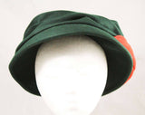 1940s Hat by Lilly Dache - Late 40s New Look Forest Green Felt Saucer with Coral Orange Knit Turban Style Trim - Paris New York Label