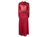 Size 6 Designer Dress - Burgundy & Gold Metallic Chiffon 70s Sheer Top and Skirt Set - Two Piece 1970s Gypsy Bohemian Outfit - Waist 27