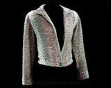 Size 10 Hazy Beige & Sage 1980s Jacket - Medium - Neutral Zig Zag Faux Mohair Knit Cardigan - Boutique Style - Bijoux Paris Label - 42049