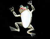 Funny Frog 1960s Pin - Cute Novelty 60s Brooch - Amphibian Animal - Lapel Pin - Green Eyes - Rhinestones - Hand Painted - Froggy - 42525