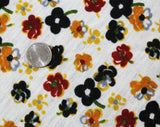 1.66 Yards Fabric - 1960s Floral Jersey Knit Yardage - 1 2/3 Yards x 36 Inches Wide - Maroon Orange Goldenrod Black White Strewn Flowers
