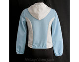 Small 1970s Casual Jacket with Hood - Size 6 Sky Blue & White Two-Tone Zip Front Hoodie - Roller Derby - Lightweight 70s Hooded - Bust 34.5