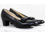 Size 9 Black Shoes - Authentic 1960s 9AA Narrow Pumps - Fine Leather Shoe with Mod Loafer Style Buckle - Secretary Chic 60s Deadstock