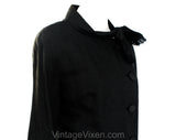 Size 2 Black Suit - XS 1950s 60s Audrey Style Tailored Jacket & Pencil Skirt - Chic Raw Silk Office Wear with Side Bow Tie - Waist 24.5