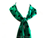 Size 6 Green Polka Dot Skirt - Emerald Jade & Black Silky Crepe - Matching Sash Scarf - 1980s Spring Pleated Pretty Office Wear - Waist 26