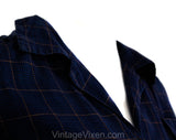 Size 14 1960s House Dress - Large 60s Navy Blue Plaid Cotton Shift & Woven Belt - Quaint Summer Housewife Short Sleeve Summer - Bust 40