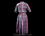 Size 6 DVF Summer Dress & Belt - 1980s Diane von Furstenberg Pink and Turquoise Blue Cotton Plaid Shirtwaist - Breezy Resort Chic - Bust 34